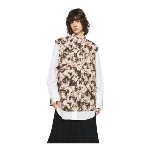 Samsoe Samore Sleeveless Button-Up Tea Shirt Top Brown Camo Clay, Size S NWT! - Picture 1 of 7
